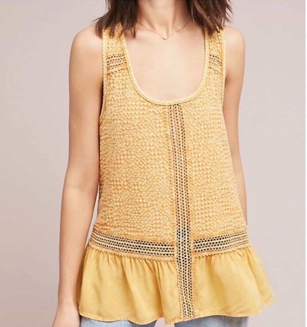 Anthropologie Eri + Ali Ruffle Hem Crochet yellow Size S Sleeveless Top
